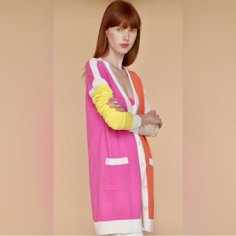 VILAGALLO Color block Colorful Women's Cardigan Sweater‎ Sz L